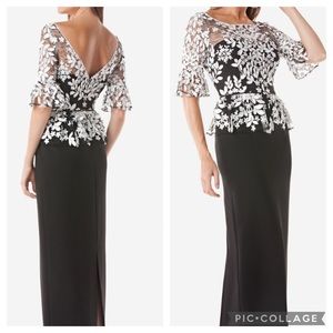 Js Collection 3D leaf embroidery illusion Neckline, peplum bodice